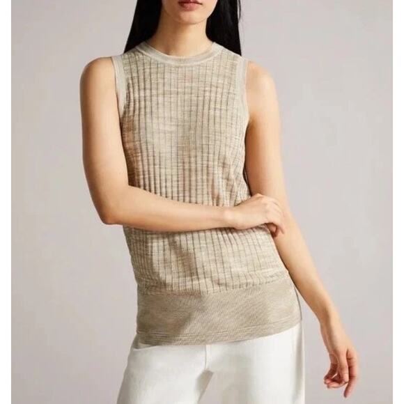 Ted Baker Tops - TED BAKER tan stretch Rayon Ribbed Tank sleeveless beige Kcate blouse top